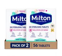 Milton Sterilising Tablets Pack of 2 (2 x 28 Tablets) - Baby Bottle & Feeding Equipment Steriliser Tablets - Kills 99.9% of Germs - Rinse-Free Cold Water Sterilisation - 24 Hour Protection