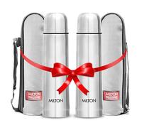 Milton Vacuum Flask for Hot Drink 1 Litre (34 oz), Stainless Steel Double Walled Insulated Water Bottle for 24 Hour Hot and Cold Drinks with Cover, Leak Proof, Thermosteel Flip Lid 1000 ml Set of -2
