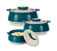 MILTON Venice Regular Insulated Inner Stainless Steel Casserole, Set of 3, (850 ml, 1.35 litres, 1.85 litres), Marble Green | Double Walled | Hot & Cold