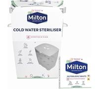 MiltonBaby Cold Water Steriliser & Sterilising 28 Tablets, Desinfecting Antiseptic Unit, Holds 6 Feeding Baby Bottles