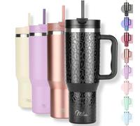 Milu 40oz Tumbler with Straw and Handle (1.2L) - 48h ice / 24h Cold / 12h hot Stainless Steel Travel Mug with Lid - Insulated Water Bottle Cup to go - Gift for Women and Men (Black Leopard)
