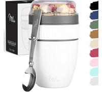 Milu Breakfast Cereal Cup with Spoon To-go Yogurt Pot Leakproof Overnight Oats Jar Breakfast Storage Container BPA Free for Office School Travel Picnic (Pink, 400ml)