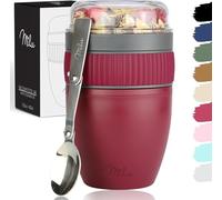 Milu Breakfast Cereal Cup with Spoon To-go Yogurt Pot Leakproof Overnight Oats Jar Breakfast Storage Container BPA Free for Office School Travel Picnic (Berry, 400ml)