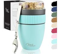 Milu Cereal Cup to go 400ml I insulated yoghurt cup for muesli I leak-proof cup with spoon for yoghurt/porridge (Teal)