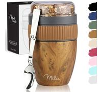 Milu Cereal Cup to go 400ml I Insulated Yoghurt Cup for muesli I Leak-Proof Cup with Spoon for Yoghurt/Porridge (Wood Optics)