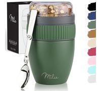 Milu Cereal Cup to go 400ml I insulated yoghurt cup for muesli I leak-proof cup with spoon for yoghurt/porridge (Olive Green)