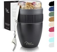 Milu Cereal Cup to go 400ml I insulated yoghurt cup for muesli I leak-proof cup with spoon for yoghurt/porridge (Black)