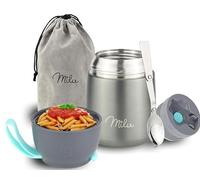 Milu Food Flask for Hot Food - 450ml Leakproof Insulated Stainless Steel Thermal Lunch Box, Soup Container with Spoon, BPA-Free, to go Meal Prep, Porridge (Grey, 450ml)