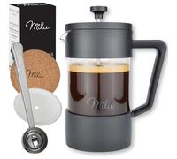 Milu French Press Coffee Maker | 350ml, 600ml, 1L | Glass Coffee Press, Set including replacement filter, coaster, coffee spoon (Black, 1000ml (5 Cups)