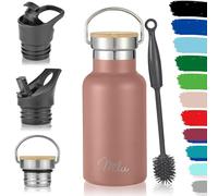 Milu Stainless Steel Drinking Bottle 350ml, 500ml, 750ml, 1l (+3 Lids) - Thermo Bottle with Straw, Water Bottle, for Hot, Cold & Carbonated Drinks (Rose Gold, 350ml)