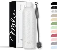 Milu Stainless Steel Water Bottle 1L Vaccum Insulated Large Drink Flask Water Bottles Leakproof Keep Drinks Hot Cold for Bike Camping Sports Gym - incl. Cleaning Brush (White Leopard, 1L)