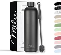 Milu Stainless Steel Water Bottle 1L Vaccum Insulated Large Drink Flask Water Bottles Leakproof Keep Drinks Hot Cold for Bike Camping Sports Gym - incl. Cleaning Brush (Black, 1000ml)