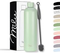 Milu Stainless Steel Water Bottle 1L Vaccum Insulated Large Drink Flask Water Bottles Leakproof Keep Drinks Hot Cold for Bike Camping Sports Gym - incl. Cleaning Brush (Lily Green, 1L)
