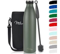 Milu Stainless Steel Water Bottle 350 ml 500 ml 750 ml 1 L, 1.5 L Thermos Flask Insulated Water Bottle Leak-Proof Insulated Flask Double-Walled Carbonated Suitable - Includes Cleaning Brush (Olive