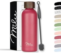 Milu Stainless Steel Water Bottle 500ml Vaccum Insulated Large Drink Flask Water Bottles Leakproof Keep Drinks Hot Cold for Bike Camping Sports Gym - incl. Cleaning Brush (Berry, 500ml)