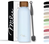 Milu Stainless Steel Water Bottle 500ml Vaccum Insulated Large Drink Flask Water Bottles Leakproof Keep Drinks Hot Cold for Bike Camping Sports Gym - incl. Cleaning Brush (Baby Blue, 500ml)