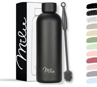 Milu Stainless Steel Water Bottle 500ml Vaccum Insulated Large Drink Flask Water Bottles Leakproof Keep Drinks Hot Cold for Bike Camping Sports Gym - incl. Cleaning Brush (Black, 500ml)