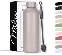 Milu Stainless Steel Water Bottle 500ml Vaccum Insulated Large Drink Flask Water Bottles Leakproof Keep Drinks Hot Cold for Bike Camping Sports Gym - in leaning brush (Taupe Grey, 500ml)