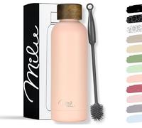 Milu Stainless Steel Water Bottle 500ml Vaccum Insulated Large Drink Flask Water Bottles Leakproof Keep Drinks Hot Cold for Bike Camping Sports Gym - incl. Cleaning Brush (Pink, 500ml)