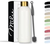 Milu Stainless Steel Water Bottle 750ml Vaccum Insulated Large Drink Flask Water Bottles Leakproof Keep Drinks Hot Cold for Bike Camping Sports Gym incl. Cleaning Brush (White, 750ml)