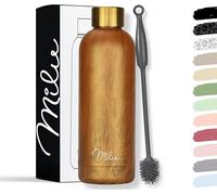 Milu Stainless Steel Water Bottle 750ml Vaccum Insulated Large Drink Flask Water Bottles Leakproof Keep Drinks Hot Cold for Bike Camping Sports Gym - incl. Cleaning Brush (Wood, 750ml)