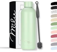 Milu Stainless Steel Water Bottle 750ml Vaccum Insulated Large Drink Flask Water Bottles Leakproof Keep Drinks Hot Cold for Bike Camping Sports Gym incl. Cleaning Brush (Lily Green, 750ml)