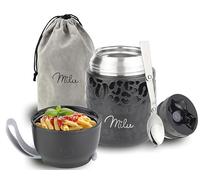Milu® Thermo Food Flask 450ml - Stainless Steel Insulated Container - Lunchbox - Jar with Spoon for hot and Cold Food (Black Leopard, 450ml)