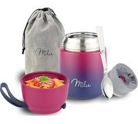 Milu® Thermo Food Flask 450ml - Stainless Steel Insulated Container - Lunchbox - Jar with Spoon for hot and Cold Food (Berry Blue, 450ml)