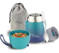 Milu® Thermo Food Flask 450ml - Stainless Steel Insulated Container - Lunchbox - Jar with Spoon for hot and Cold Food (Green Blue, 450ml)