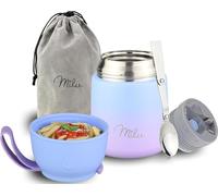 Milu® Thermo Food Flask 450ml - Stainless Steel Insulated Container - Lunchbox - Jar with Spoon for hot and Cold Food (Blue Violet, 450ml)