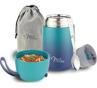 Milu® Thermo Food Flask 650ml - Stainless Steel Insulated Container - Lunchbox - Jar with Spoon for hot and Cold Food (Green Blue, 650ml)