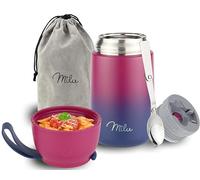 Milu® Thermo Food Flask 650ml - Stainless Steel Insulated Container - Lunchbox - Jar with Spoon for hot and Cold Food (Berry Blue, 650ml)