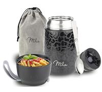 Milu® Thermo Food Flask 650ml - Stainless Steel Insulated Container - Lunchbox - Jar with Spoon for hot and Cold Food (Black Leopard, 650ml)