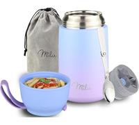 Milu® Thermo Food Flask 650ml - Stainless Steel Insulated Container - Lunchbox - Jar with Spoon for hot and Cold Food (Blue Violet, 650ml)