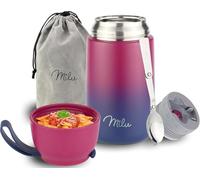 Milu® Thermo Food Flask 800ml - Stainless Steel Insulated Container - Lunchbox - Jar with Spoon for hot and Cold Food (Berry Blue, 800ml)