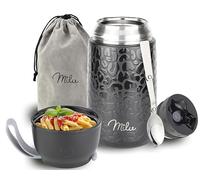 Milu® Thermo Food Flask 800ml - Stainless Steel Insulated Container - Lunchbox - Jar with Spoon for hot and Cold Food (Black Leopard, 800ml)