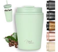 Milu Thermo Mug 300ml - 100% Leak-Proof - Stainless Steel Coffee Mug to go Insulated with Straw Keeps hot for 10h / Cold for 20h, BPA-Free (Lily Green, 300ml)