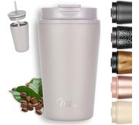 Milu Thermo Mug 400ml - 100% Leak-Proof - Stainless Steel Coffee Mug to go Insulated with Straw Keeps hot for 10h / Cold for 20h, BPA-Free (Taupe Grey, 400ml)