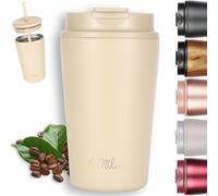 Milu Thermo Mug 400ml - 100% Leak-Proof - Stainless Steel Coffee Mug to go Insulated with Straw Keeps hot for 10h / Cold for 20h, BPA-Free (Cream, 400ml)
