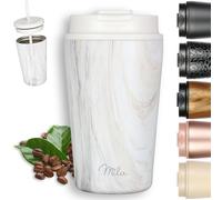 Milu Thermo Mug 400ml - 100% Leak-Proof - Stainless Steel Coffee Mug to go Insulated with Straw Keeps hot for 10h / Cold for 20h, BPA-Free (Pink-Marble, 400ml)