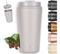 Milu Thermo Mug 500ml - 100% Leak-Proof - Stainless Steel Coffee Mug to go Insulated with Straw Keeps hot for 10h / Cold for 20h, BPA-Free (Taupe Grey, 500ml)