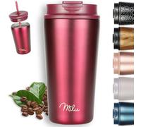 Milu Thermo Mug 500ml - 100% Leak-Proof - Stainless Steel Coffee Mug to go Insulated with Straw Keeps hot for 10h / Cold for 20h, BPA-Free (Berry, 500ml)