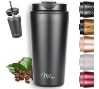 Milu Thermo Mug 500ml - 100% Leak-Proof - Stainless Steel Coffee Mug to go Insulated with Straw Keeps hot for 10h / Cold for 20h, BPA-Free (Black, 500ml)
