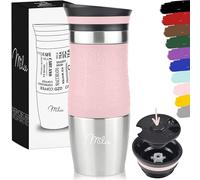 Milu Travel Mug 370ml 450ml - Insulated Coffee Cup to go - 100% Leak Proof - Stainless Steel Drinking Mug - Car Mug Double Wall Insulation Thermo Coffee Flask (Pink, 370 ml)