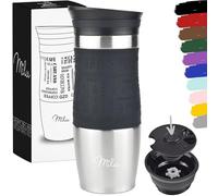 Milu Travel Mug 370ml 450ml - Insulated Coffee Cup to go - 100% Leak Proof - Stainless Steel Drinking Mug - Car Mug Double Wall Insulation Thermo Coffee Flask (Black, 370ml)
