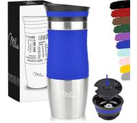 Milu Travel Mug 370ml 450ml - Insulated Coffee Cup to go - 100% Leak Proof - Stainless Steel Drinking Mug - Car Mug Double Wall Insulation Thermo Coffee Flask (Navyblue, 370ml)
