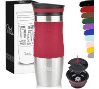 Milu Travel Mug 370ml 450ml - Insulated Coffee Cup to go - 100% Leak Proof - Stainless Steel Drinking Mug - Car Mug Double Wall Insulation Thermo Coffee Flask (Red, 370ml)