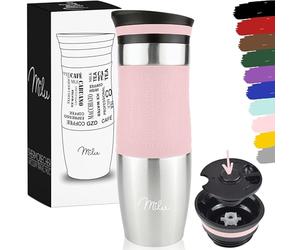 Milu Travel Mug 370ml 450ml - Insulated Coffee Cup to go - 100% Leak Proof - Stainless Steel Drinking Mug - Car Mug Double Wall Insulation Thermo Coffee Flask (Pink, 450ml)