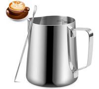 Milukon Milk Frothing Pitcher, 600ml Stainless Steel Milk Jug with Measurement Mark and Decorating Pen for Making Latte Art and Cappuccino Coffee, Silver/20OZ