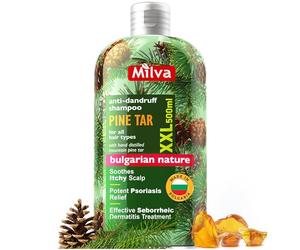 Milva Pine Tar Shampoo for Seborrheic Dermatitis - 500ml Natural Dandruff Shampoo - Anti Dandruff Shampoo - Psoriasis Shampoo - Solution for Dry Itchy and Flaky Scalp Treatment